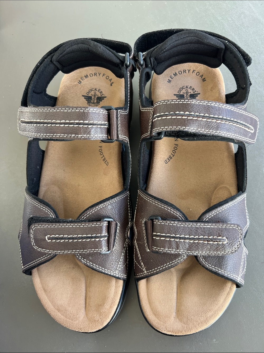 Dockers Brown Mens Adjustable Hook-and-Loop Comfort Sandals